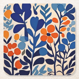 Posavasos Cuadrado De Papel fleurs retro 70's