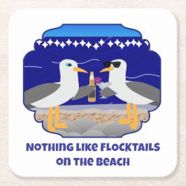 Posavasos Cuadrado De Papel Flocktails en la Playa Gaviota Divertida