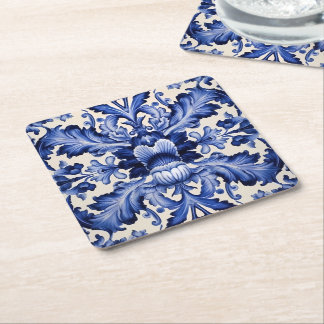 Posavasos Cuadrado De Papel Flor azul Delft Ware