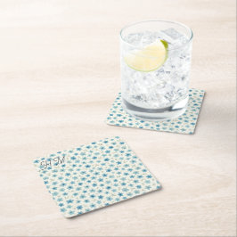 Posavasos Cuadrado De Papel Flor Azul Pequeña Simple Personaliza Tu Inicial