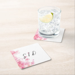 Posavasos Cuadrado De Papel Flor de acuarela rosa