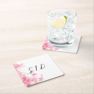 Posavasos Cuadrado De Papel Flor de acuarela rosa