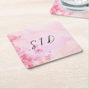 Posavasos Cuadrado De Papel Flor de acuarela rosa