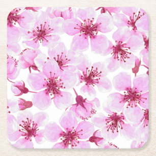 Posavasos Cuadrado De Papel Flor de cerezo acuarela