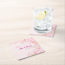 Posavasos Cuadrado De Papel Flor de Cerezo Personalizada Rosa Elegante