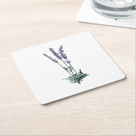 Posavasos Cuadrado De Papel Flor de lavanda de época