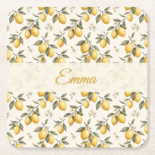 Posavasos Cuadrado De Papel Flor de Limón Vintage – Cítrico Botánico Elegante