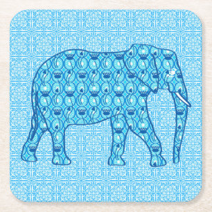 Posavasos Cuadrado De Papel flor de loto elefante - turquesa