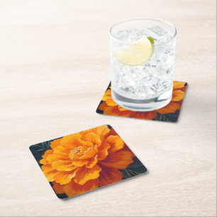 Posavasos Cuadrado De Papel Flor de Marigold   Pintura Floral Acuarela