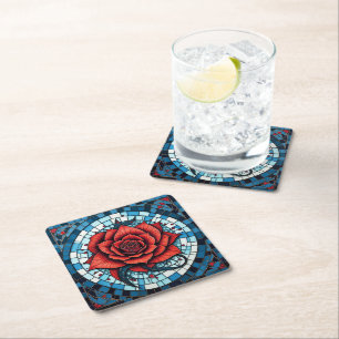 Posavasos Cuadrado De Papel Flor de Rosa azul rojo azul blanco