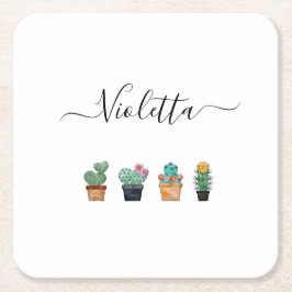Posavasos Cuadrado De Papel Flor de vegetación de Cactus suave