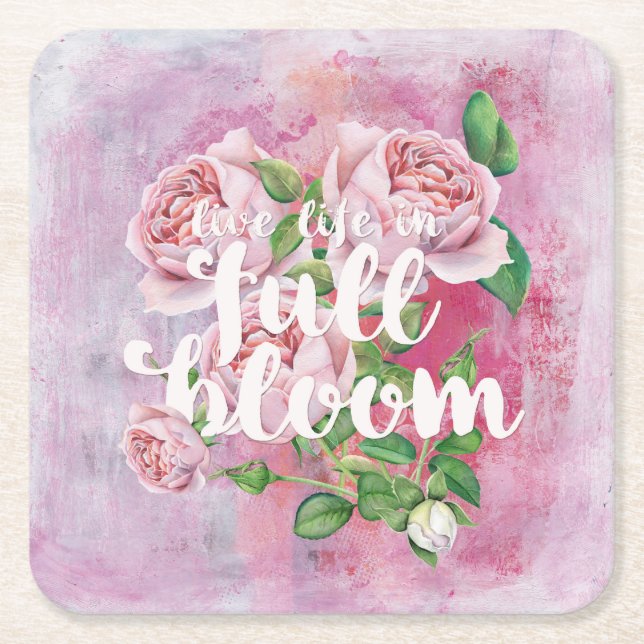 Posavasos Cuadrado De Papel Flor de verano en la vida diciendo bello (Anverso)