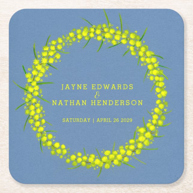 Posavasos Cuadrado De Papel Flor de wenilla amarilla acuarela estampadores de  (Anverso)