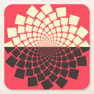 Posavasos Cuadrado De Papel Flor estilizada: marfil rojo negro