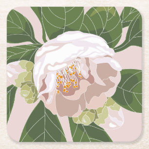 Posavasos Cuadrado De Papel Flor exuberante y vegetación elegante