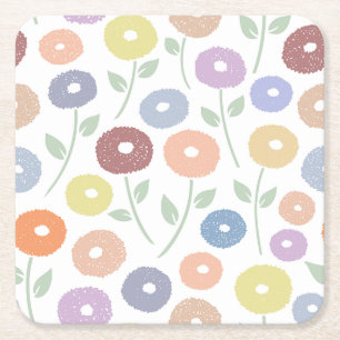 Posavasos Cuadrado De Papel Flor Fuzzy Grande Patrón Pasteles sobre Blanco