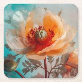 Posavasos Cuadrado De Papel Flor Naranja Delicada