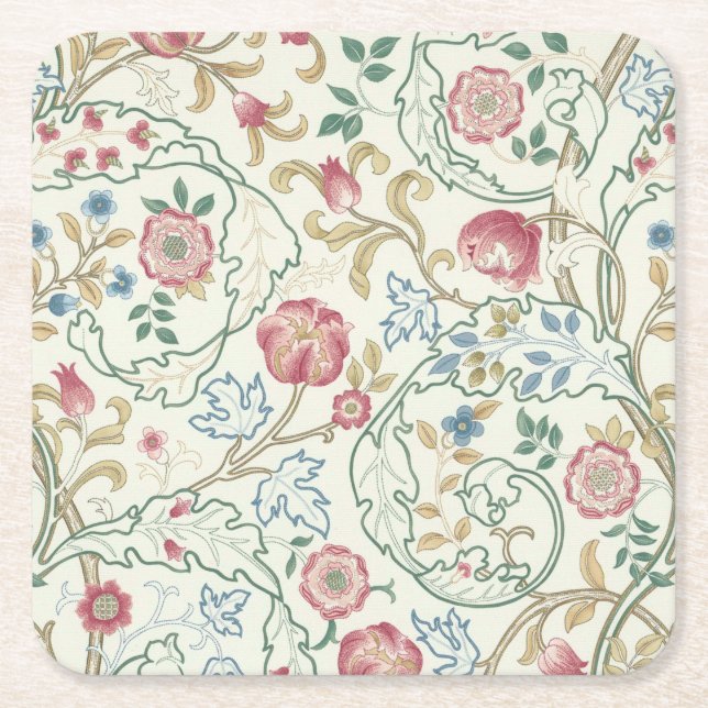 Posavasos Cuadrado De Papel Flor, patrón floral, William Morris (Anverso)