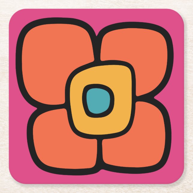 Posavasos Cuadrado De Papel Flor Retro de Primavera (Anverso)
