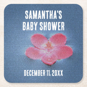 Posavasos Cuadrado De Papel Flor rosa Baby Shower Blue Water Floral
