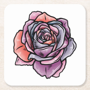 Posavasos Cuadrado De Papel Flor Rosa de color