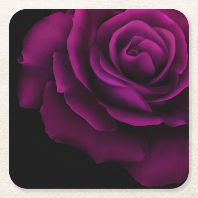 Posavasos Cuadrado De Papel Flor rosa gótica morada-roja (Anverso)