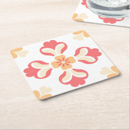 Posavasos Cuadrado De Papel Flor Rosa Rosa Peach