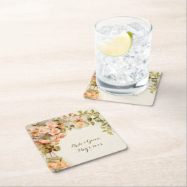 Posavasos Cuadrado De Papel Flor rosa rosa rosa de la antigua boda de la cosec