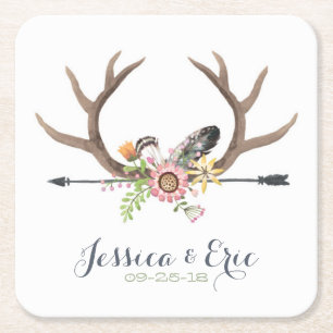Posavasos Cuadrado De Papel Flor silvestre Arrow y Antlers