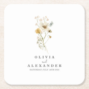 Posavasos Cuadrado De Papel Flor silvestre Boho jardín florido