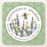 Posavasos Cuadrado De Papel Flor silvestre de apicultor y el acuario de abeja<br><div class="desc">Una elegante tarjeta de visita de colmenar inspirada en la naturaleza con un ambiente "orgánico" sobre papel kraft de alta calidad. Flores locales pintadas a mano y un ilustracion vintage de abejas reina en un círculo blanco rodeado de plazas punteadas y pepitas de miel. Si prefiere un fondo kraft de...</div>