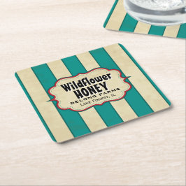 Posavasos Cuadrado De Papel Flor silvestre de rayas antiguas Miel