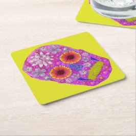 Posavasos Cuadrado De Papel Flor Skull 2