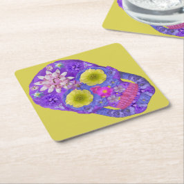 Posavasos Cuadrado De Papel Flor Skull 5