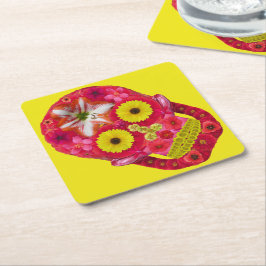 Posavasos Cuadrado De Papel Flor Skull 6