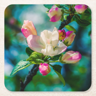 Posavasos Cuadrado De Papel Flor y brotes de arvejas