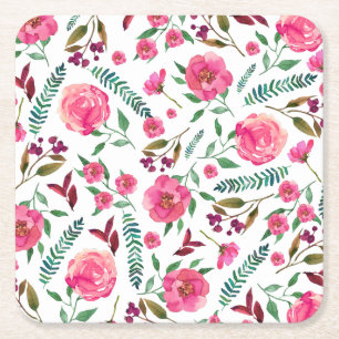 Posavasos Cuadrado De Papel Flora acuarela