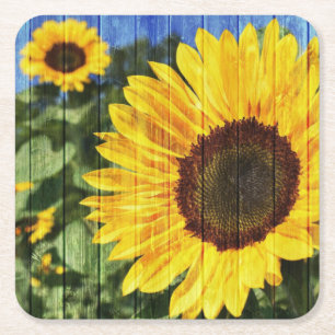Posavasos Cuadrado De Papel Flora pintada de girasoles
