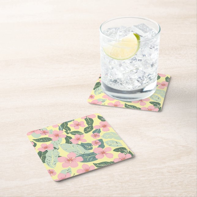 Posavasos Cuadrado De Papel Floral (In situ)