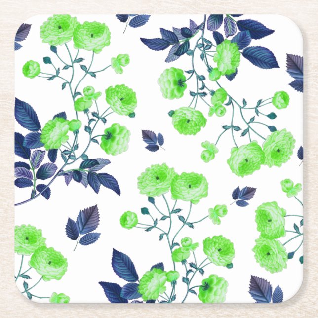 Posavasos Cuadrado De Papel Floral (Anverso)