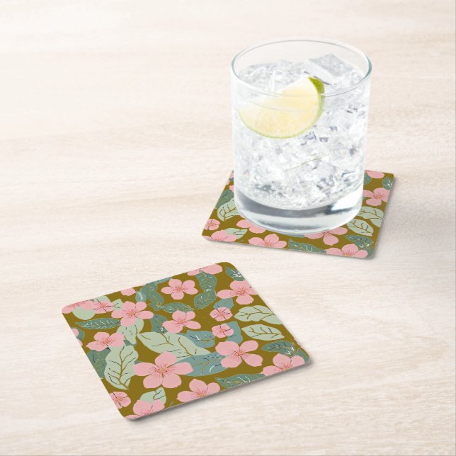 Posavasos Cuadrado De Papel Floral (In situ)