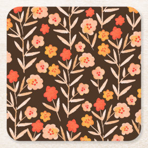 Posavasos Cuadrado De Papel Floral acuarela: textura dibujada a mano