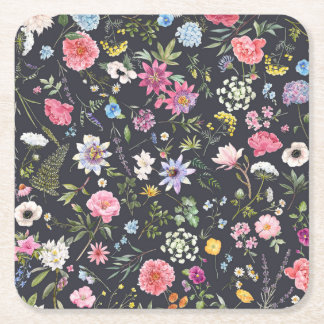Posavasos Cuadrado De Papel Floral acuática: Patrón de verano suave.