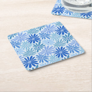 Posavasos Cuadrado De Papel Floral azul y retro Verde azulado Groovy Baby Show