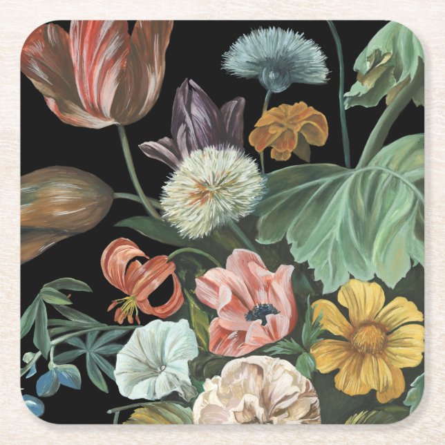 Posavasos Cuadrado De Papel Floral barroca - Bouquet de flores (Anverso)