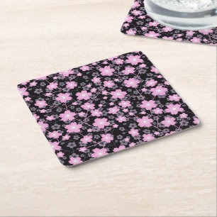 Posavasos Cuadrado De Papel Floral Black Pink Beautiful Cherry Blossom