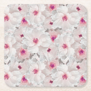 Posavasos Cuadrado De Papel Floral blanca y rosa delgada