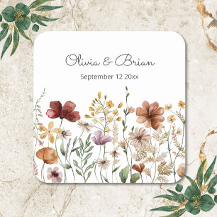 Posavasos Cuadrado De Papel Floral Bonita Flor Silvestre Acuarela Personalizad
