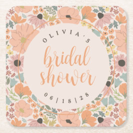 Posavasos Cuadrado De Papel Floral Bridal Shower