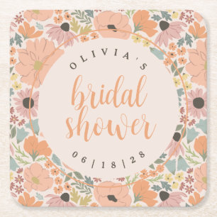 Posavasos Cuadrado De Papel Floral Bridal Shower